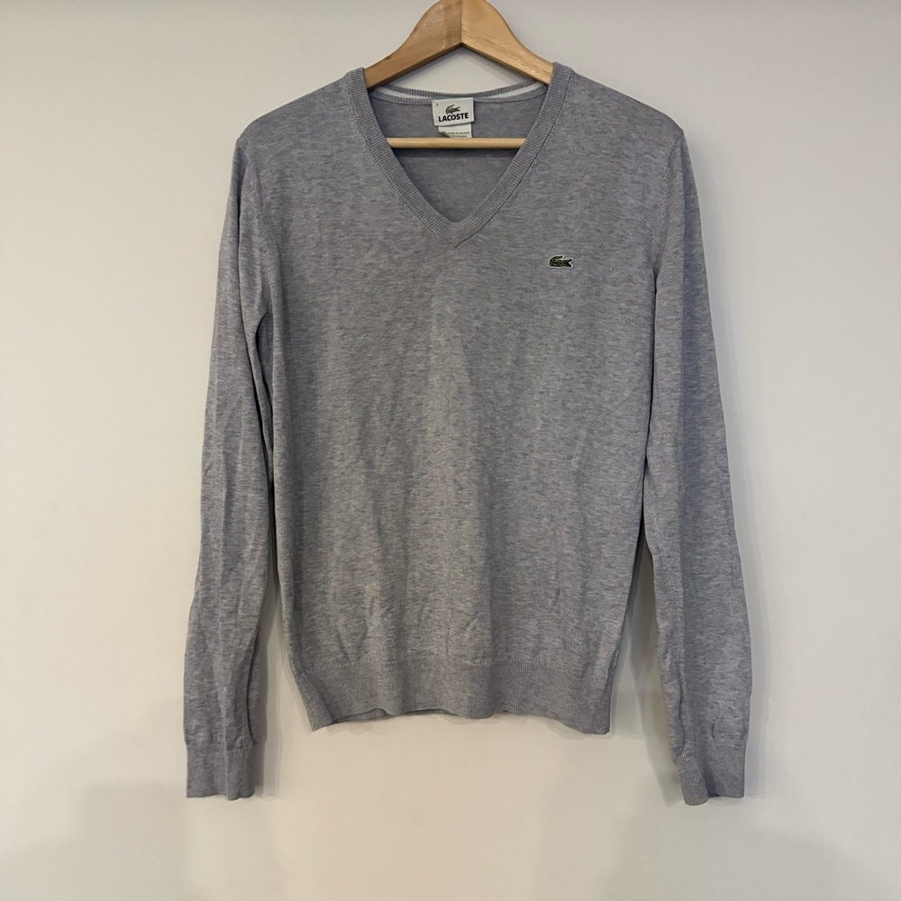 Lacoste Gray V-Neck Sweater for Men Cotton, Small 3